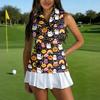 Women's Casual Golf Vest with Zip Front Shirt Collar and Halloween Print for Sports and Outdoor