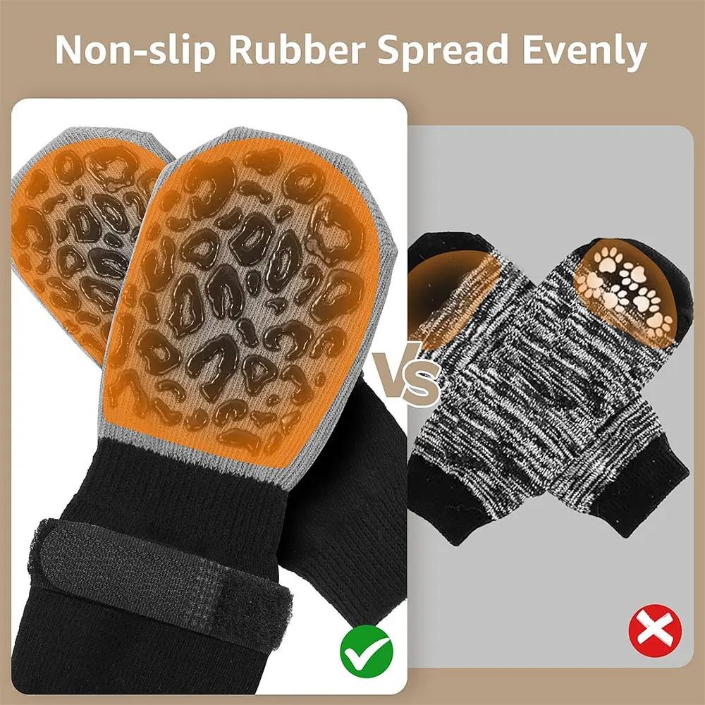 Paquete de 4 Calcetines Antideslizantes para Perros, Previenen Lamer y Morder Suelos de Madera Dura, Agarre Fuerte, Protección de Patas, Anti-Arañazos, Doble-