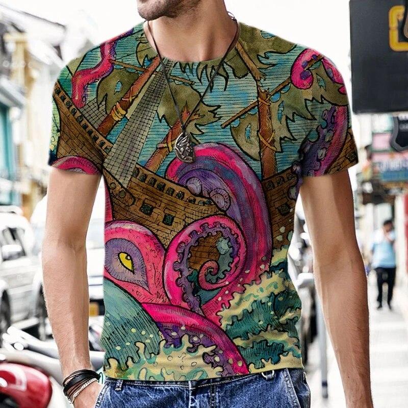 Illustrazione artistica dei tarocchi Motivo T-shirt da uomo stampata in 3D Moda casual Cool Street Harajuku Personalità Camicia stile 3D