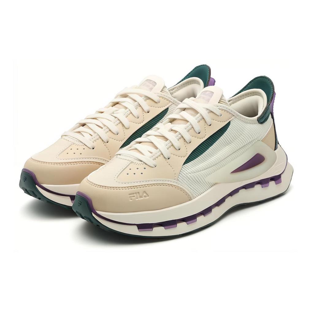 Fila Km Fabric Synthetic Leather Cow Split Leather Tpu Comfortable Lightweight Low-Top Dad Shoes Women Sneaker Beige F12W333103FGA