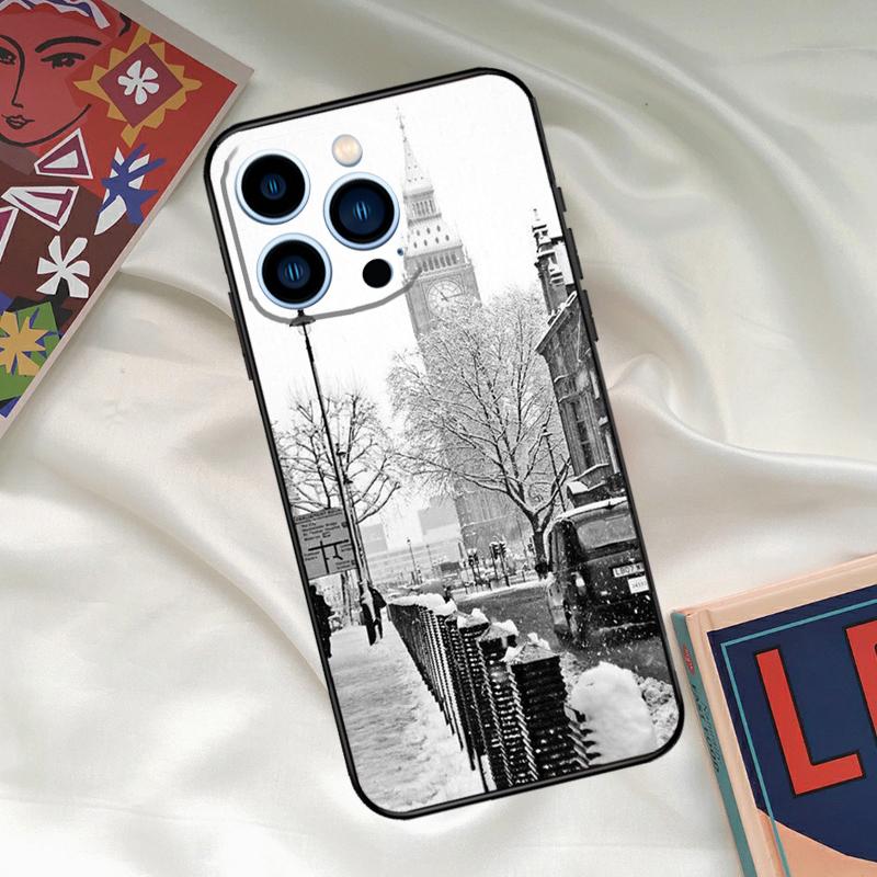 Retro Winter Snow London Phone Case For iPhone 17 16 15 13 12 11 14 Pro Max 16 Plus 12 13 Mini 16e 17 Air Funda Cover