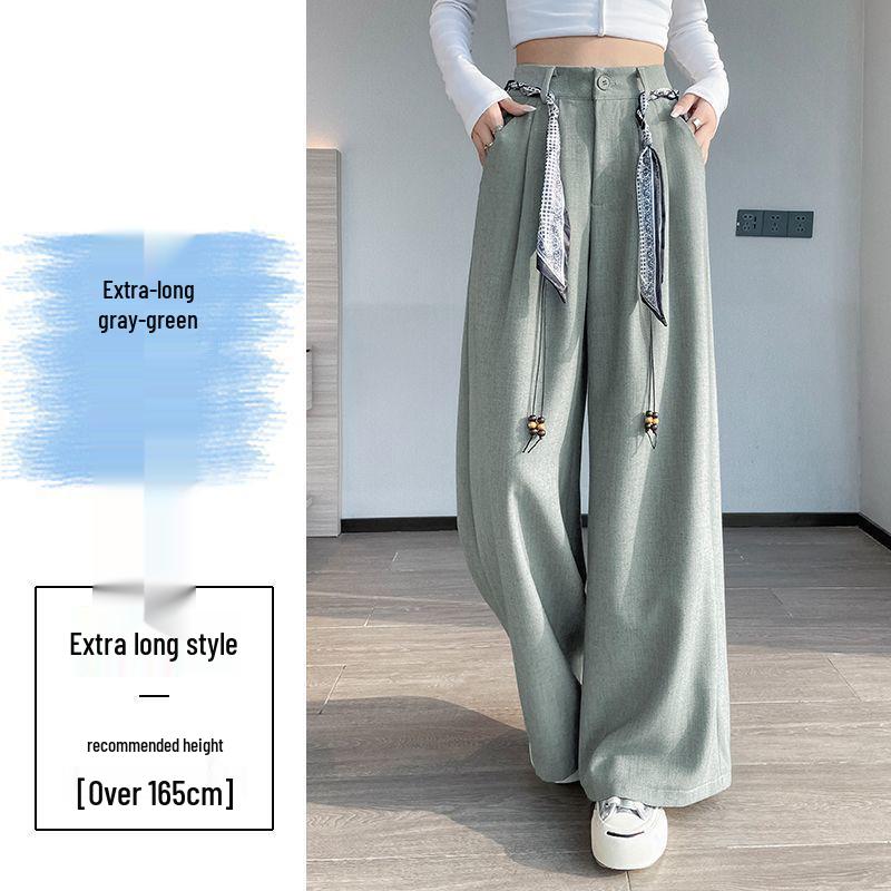 Women's 2026 Spring/Summer High-Waisted Wide-Leg Suit Pants with Woven Belt