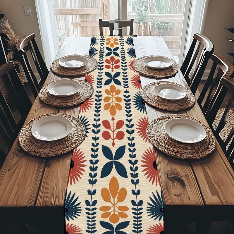 Retro Floral Pattern Table Runner, Dining Table Decor, Long Tablecloth, Rustic Style Tea Table Runner