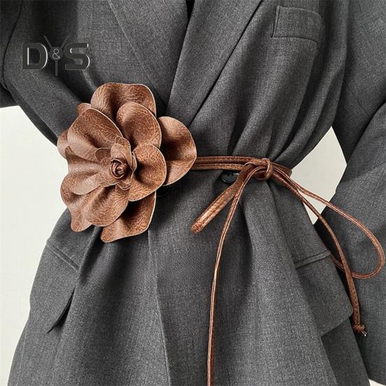 Boho Flower Waist Belt for Women Girls Floral Faux Leather Rope Waist Band Wedding Dress Thin Waistband