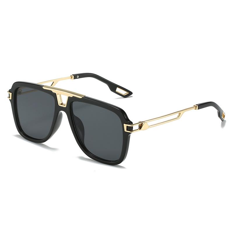 European and American sunglasses, literary square frame beam sunshade glasses, sunscreen hollowed out metal leg sunglasses, women