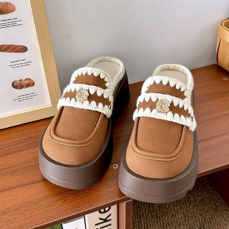 British style muffin thick-soled bag head slippers 2025 autumn and winter new versatile retro height increase comfortable small leather shoes women