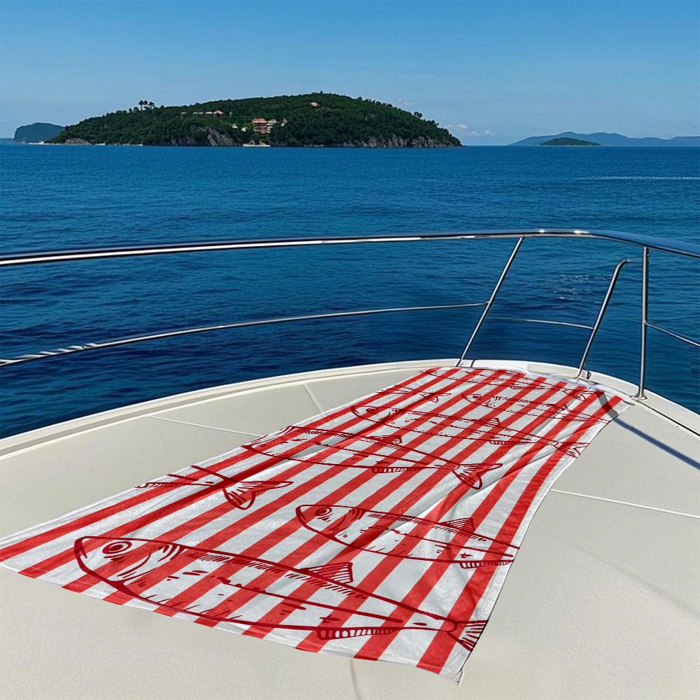 Red Striped Sardines Beach Towel Quick Drying Travel Towel Unisex Soft Comfortable Quick Dry Portable for Men Women Beach