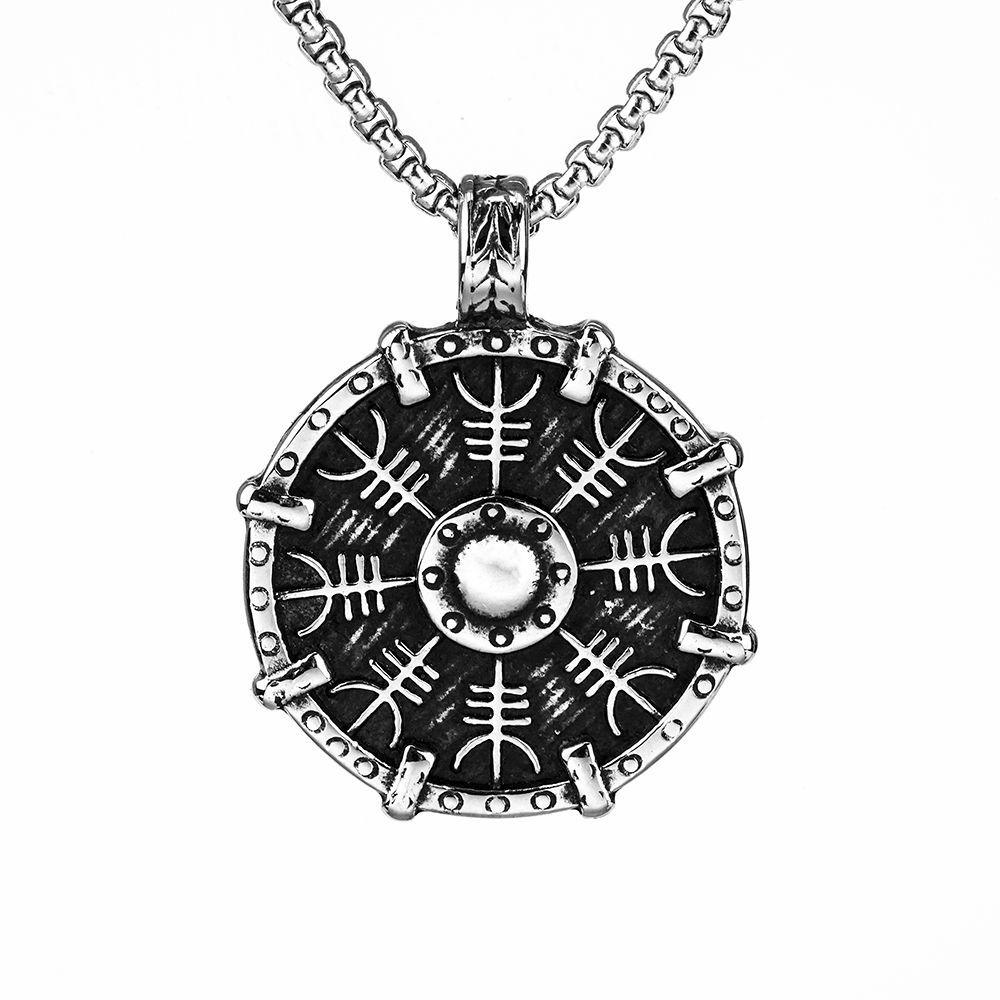 

Vintage Viking Style Single Sided Compass Shield Pendant Necklace For Men 60cm