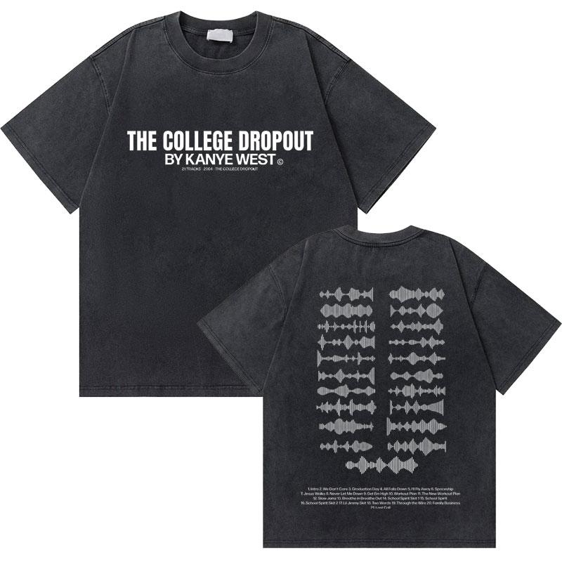 Washed Vintage Rapper Kanye West Graduation Bear Graphic T Shirt Men Pure Cotton Tshirt Mens Hip Hop Fashion Oversized Tshirt
