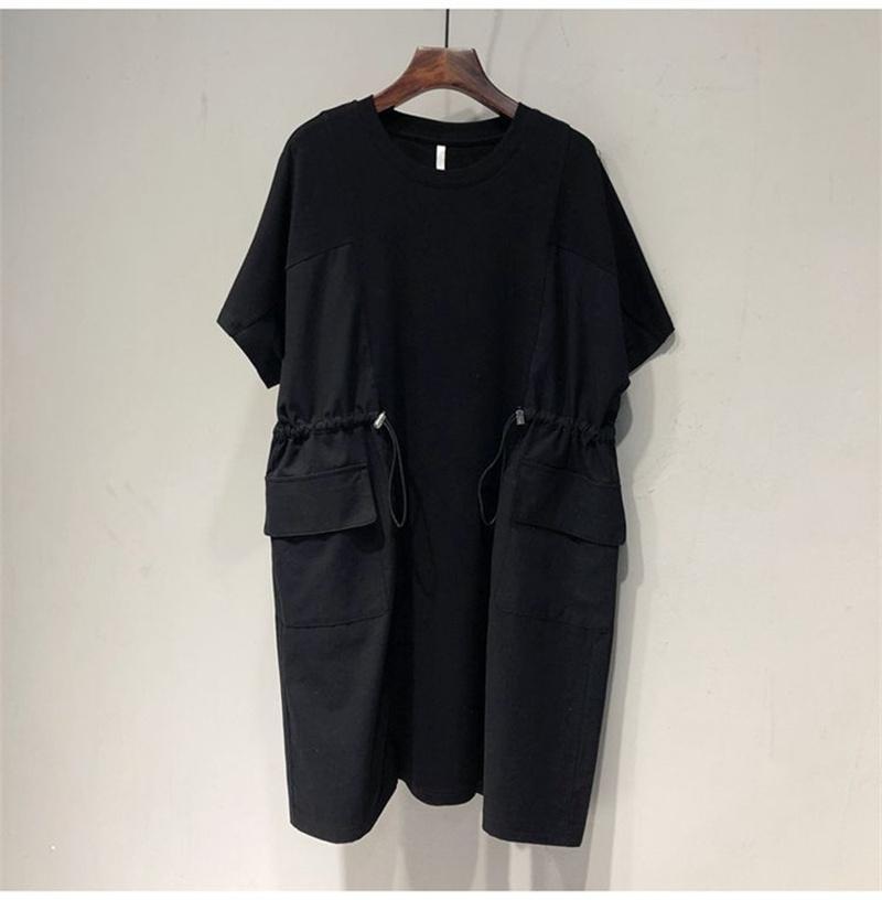 

Женские платья Большой размер с кулиской на талии и отделкой, короткий рукав, летняя свободная одежда XXXXL чёрный