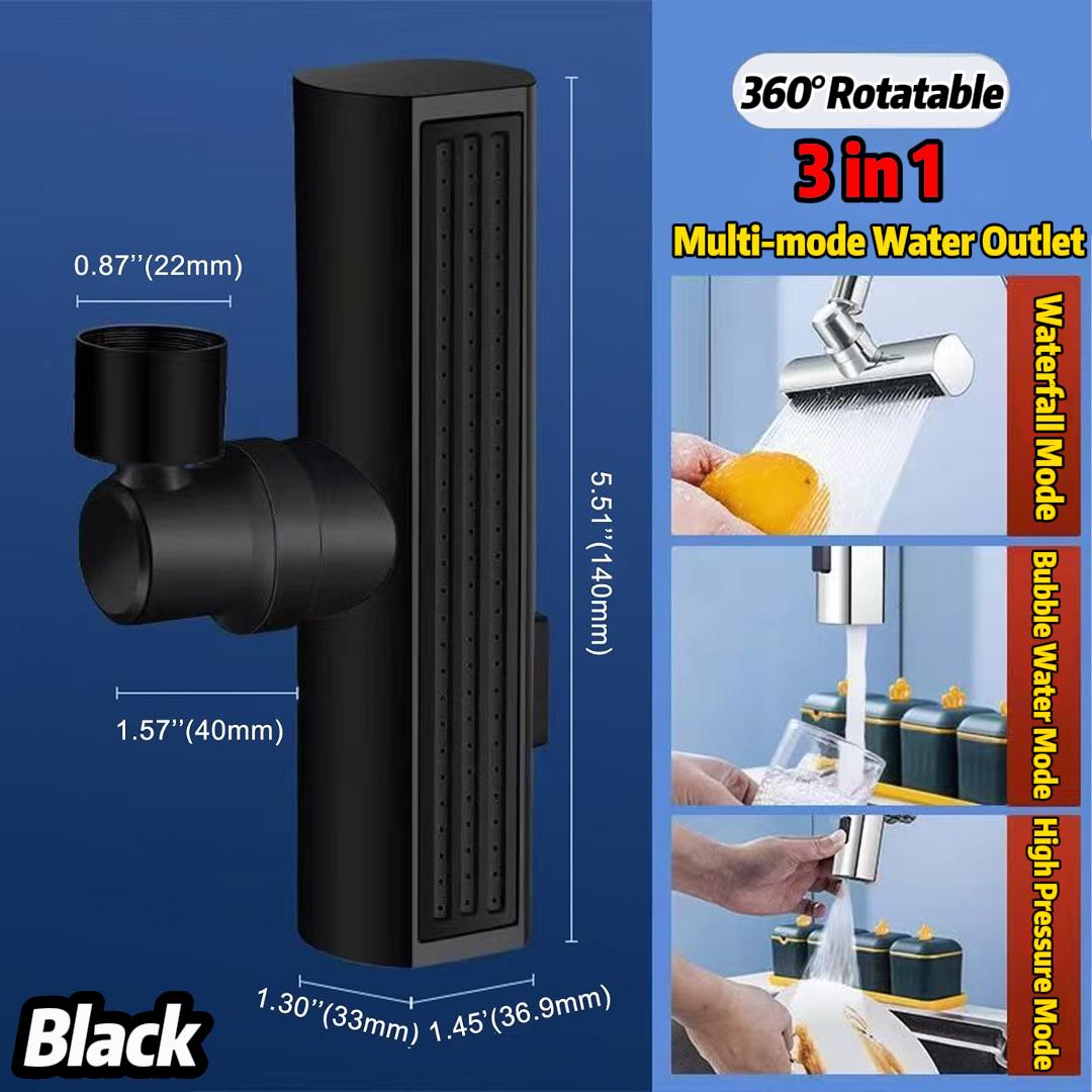 

Удлинитель для смесителя-водопада 3 в 1, адаптер для смесителя-водопада с защитой от брызг, поворот на 360° для мытья овощей и фруктов чёрный