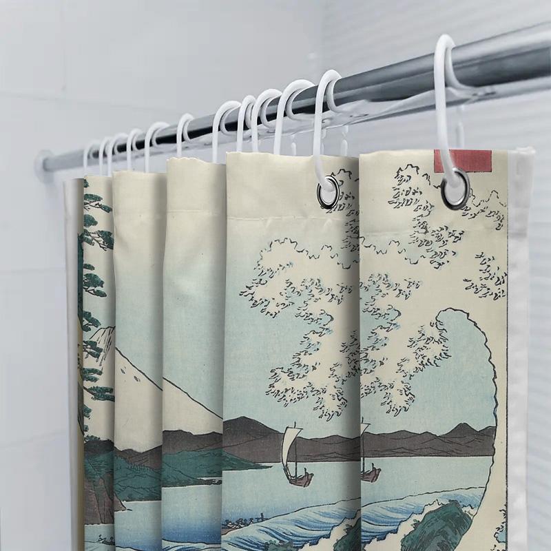 Japanische Wellenkunst Duschvorhang Halterung Fuji Meereslandschaft Wandteppich Heimdekoration Badezimmer Hängende Bilder