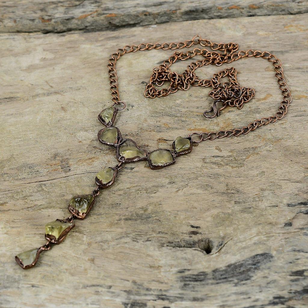 Citrine Rough Necklace Electroformed Copper Necklace Adjustable Chain Necklace Handmade Electroformed Jewelry Gemstone Necklace Gift For Her