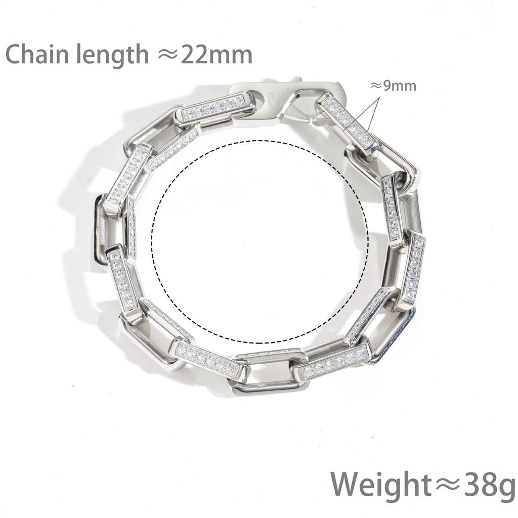 Fashion Heavy Industry Solid Full Diamond Titanium Steel Bracelet Personality Daily Versatile Domineering Hip Hop Does Not Fade