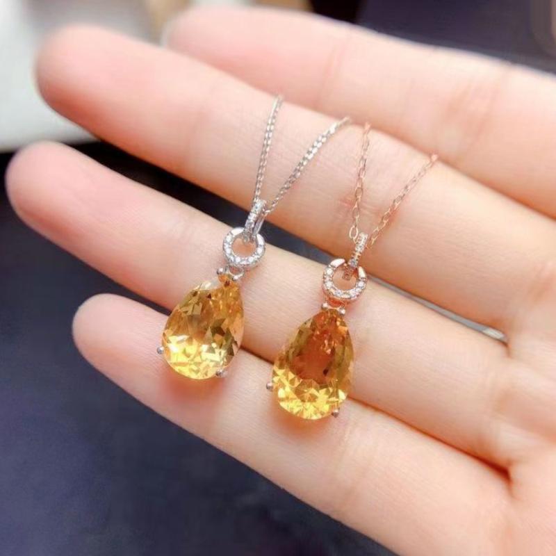 Klassische Kollektion Anhänger Wassertropfen Facettiert Gelber Kristall Halsketten Exquisite Mode Schlüsselbeinkette Bankettschmuck Geschenk