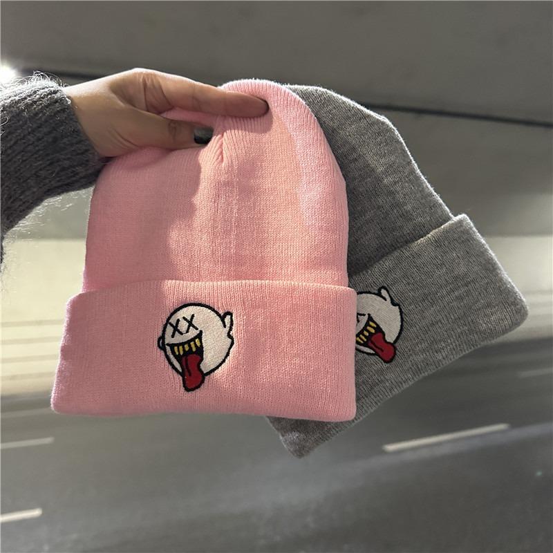 Hat women's autumn and winter versatile embroidered wool hat warm and cold-proof knitted hat outdoor pullover cold hat men