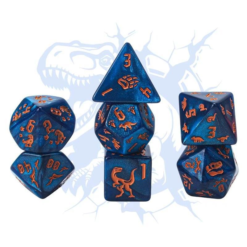 Dinosaurier Gravierte Würfel 7er Set Transparent Klar Nummerierte Würfel für Tabletop RPG Brettspiel Heimtreffen
