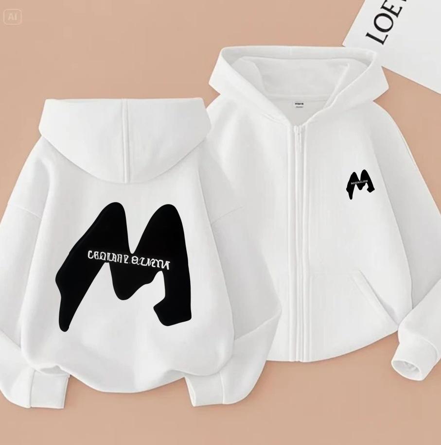 Unisex Trendy High Street M-Print Zipper Hooded Sweatshirt for Spring and Autumn