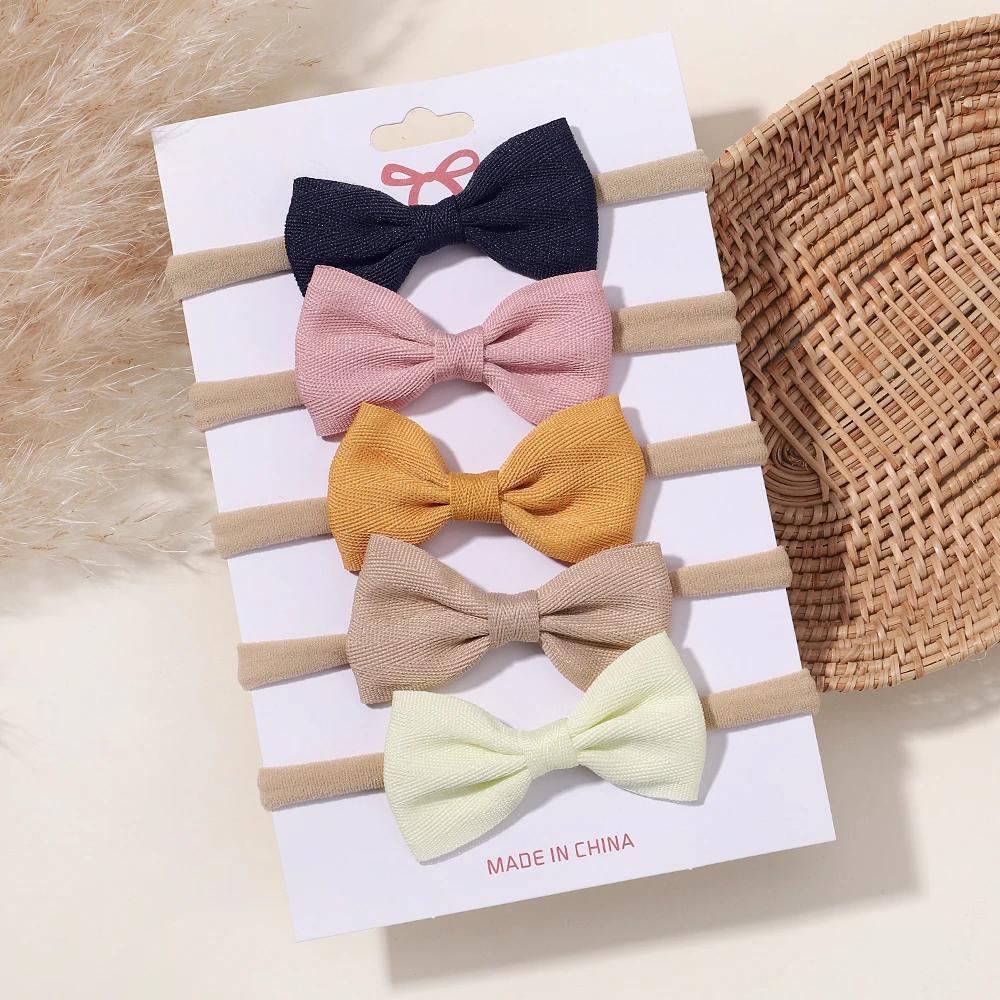 5/6Pcs Girls Solid Color Bowknot Headband For Baby Kids Grograin Ribbon Headwear Hair Bands Infant Hair Accessories