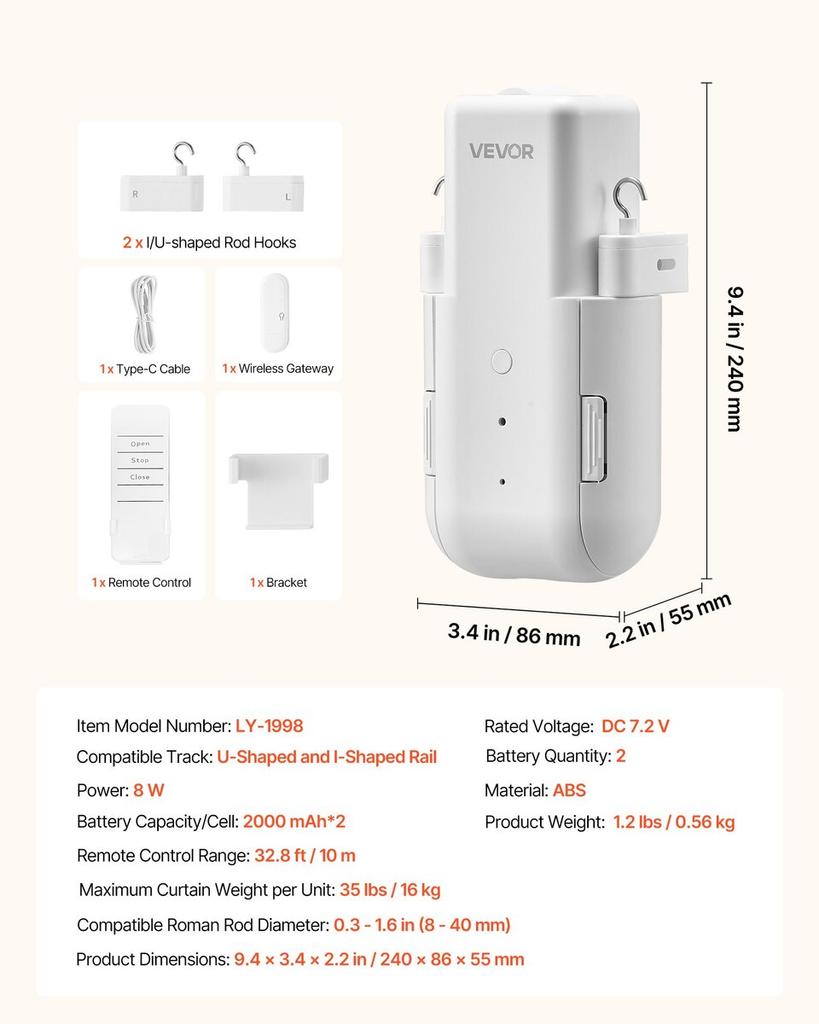 Automatic Curtain Opener, APP and Remote Control, Hub Included, Electric Smart Curtain Opener Compatible with Alexa and Google Home, Timed Opening and