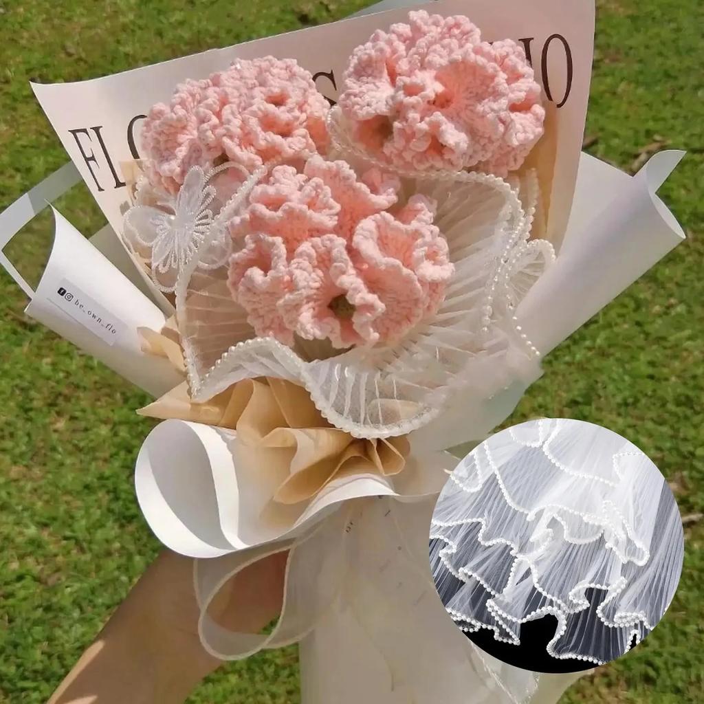 28cmx450cm Flower Wrapping Paper Pearl Wave Yarn Flower Packaging Lace Mesh Florist Handmade Bouquet Gift Packaging Supply Decor