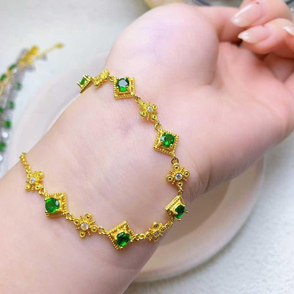 Luxusní Klasický Přírodní Diopsidový Náramek, Vykládaný Stříbrem 925, 5 mm, K dispozici v Různých Stylech