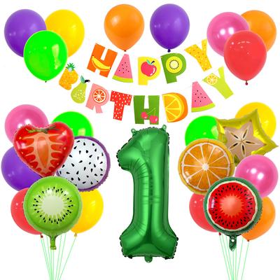 Fruchtparty Wassermelone Erdbeere Aluminiumfolienballon Set Baby Flagge Geburtstagsdekoration