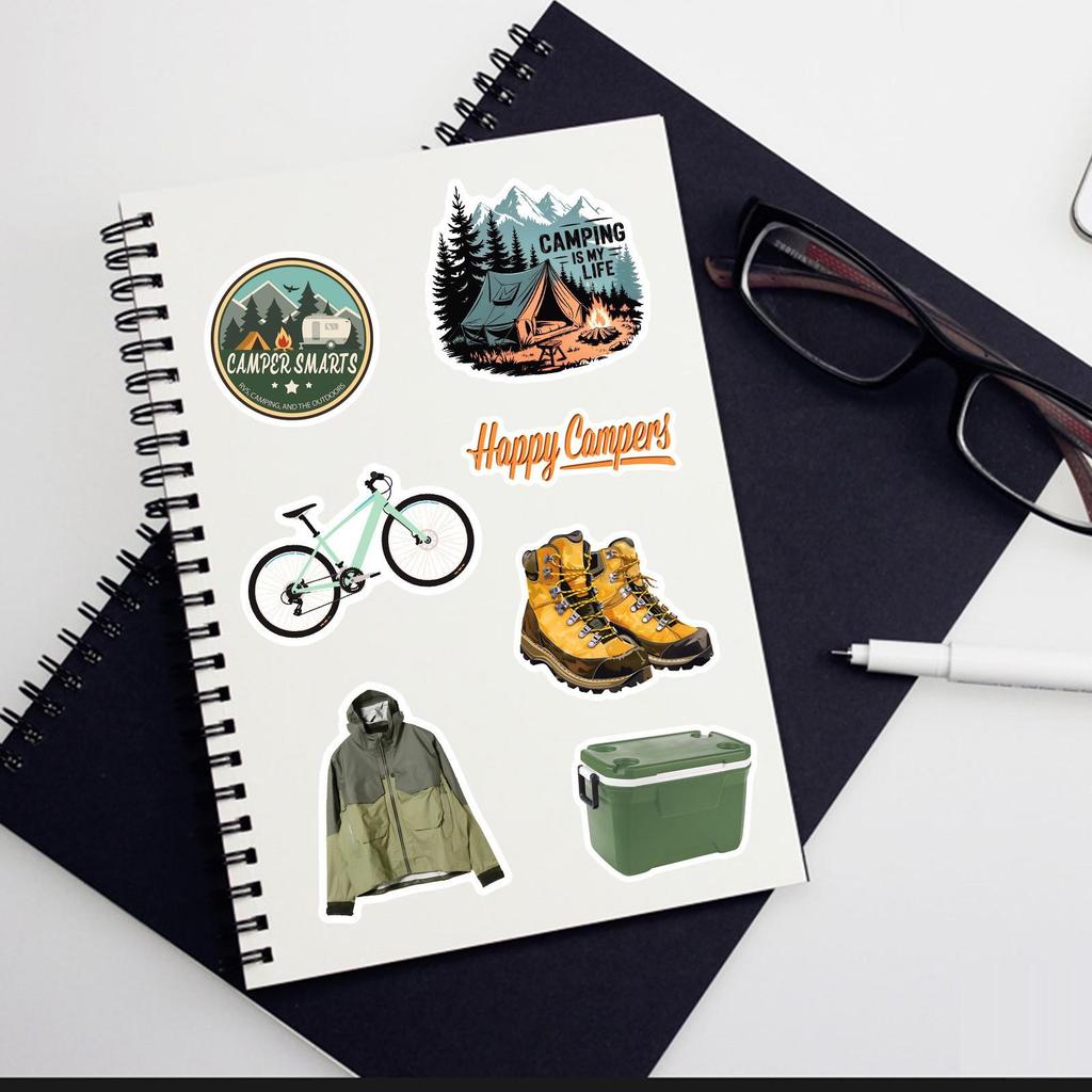 50 Outdoor Camping Stickers for Laptop, Water Bottle, Luggage, Car, Window, and DIY Decoration