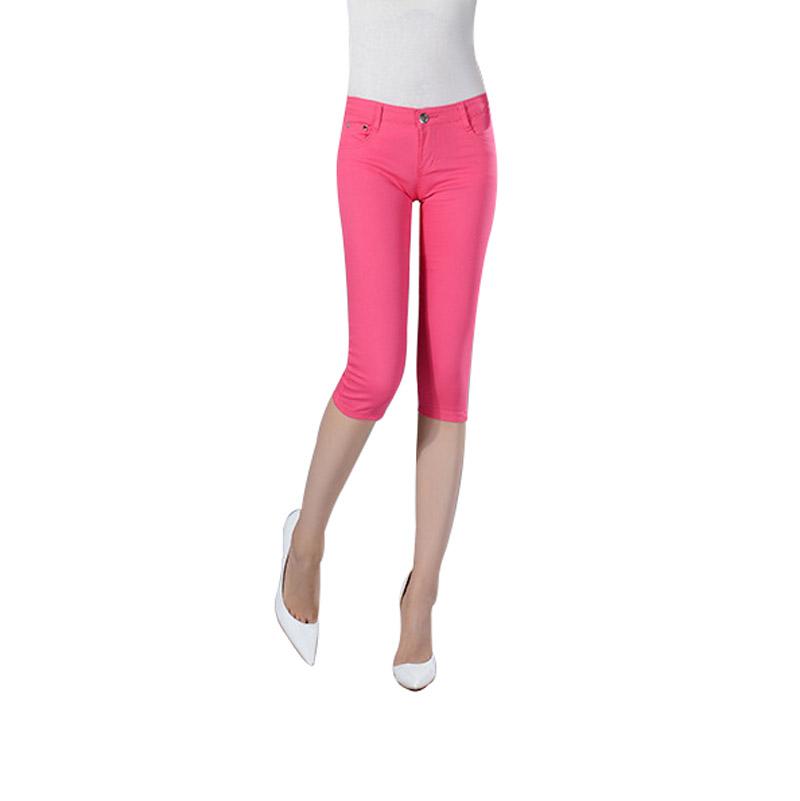 Women Ladies Pencil Pants Summer Pockets Button Skinny Calf Length Pants Casual Stretch 3/4 Trousers Plus Size Female Capris