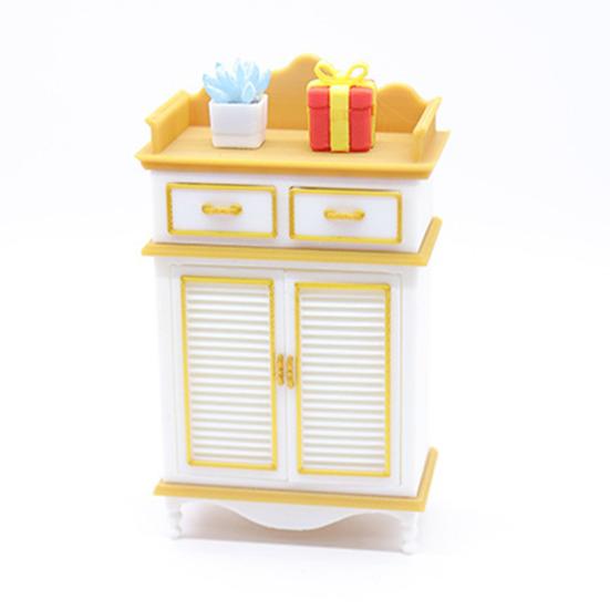 1: 12 Scale Miniature Shoe Cabinet Model with Doors And 2 Drawers Mini Dollhouse Furniture Accessory for DIY Micro Landscape Pretend Play Props