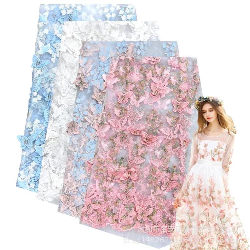 3D Hand-embroidered Cloth for Wedding Fabric Butterfly Embroidery Fabric DIY  for Dress Water-soluble Mesh Embroidery Lace