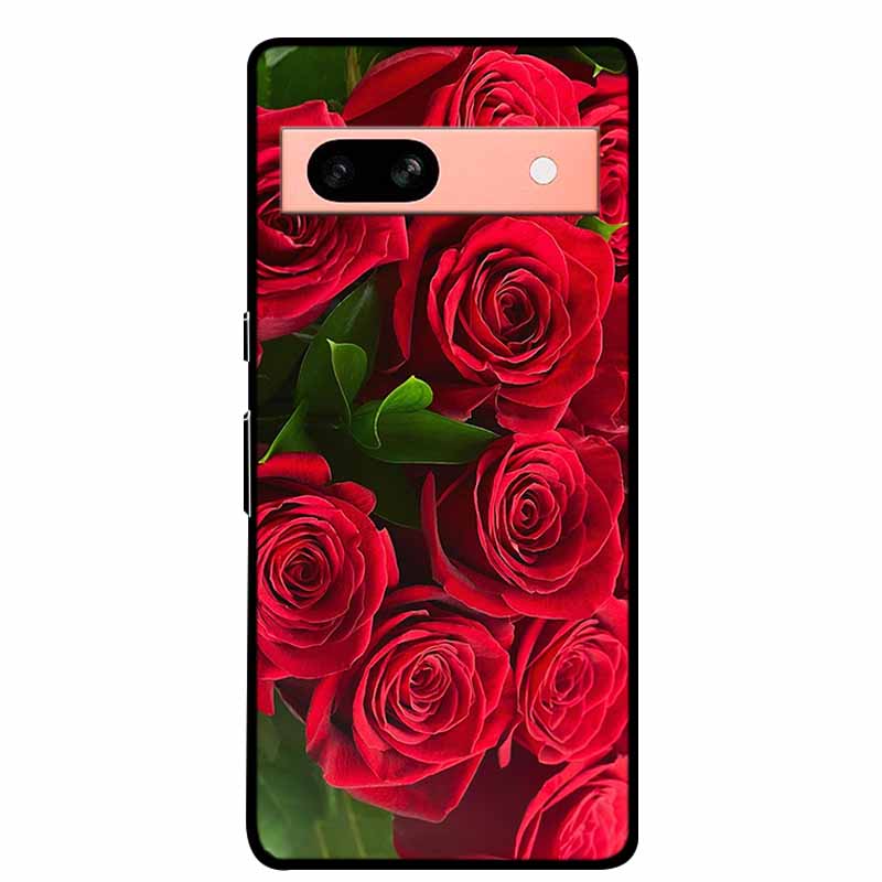 Per Google Pixel 7a 5G Custodia 6.1" Cover Fiori Bordo Nero Silicone TPU Morbida Cover Posteriore Per Google Pixel7a 2023 Custodia Telefono Fundas