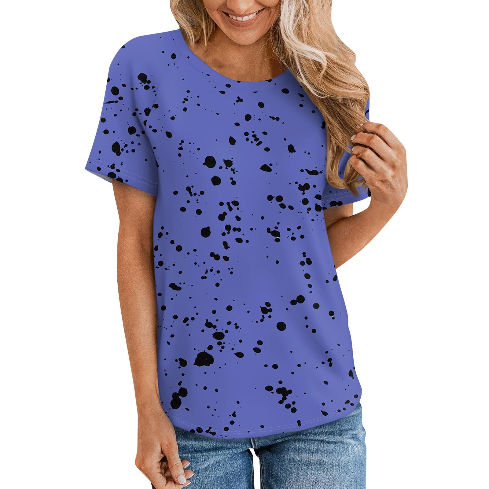 

Женские футболки с коротким рукавом, свободные повседневные футболки с круглым вырезом и острым принтом, топы для женщин XL синий