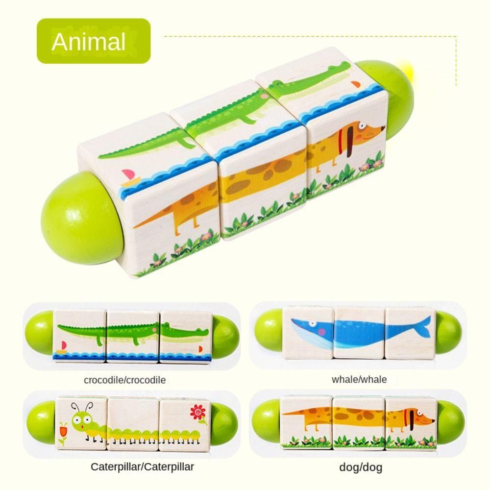 3D Wooden Rotating Puzzle Wooden Grasp Building Block Toys Wooden Jigsaw Puzzle  Childhood