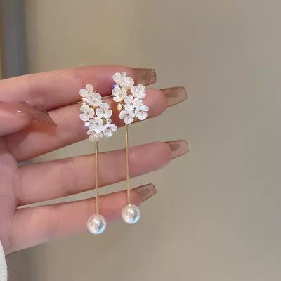 Flower Earrings For Women Elegant And High-end Long Tassel Stud