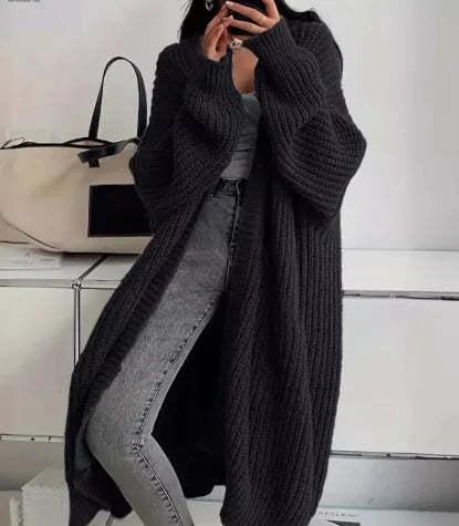 European and American Style Long Over-the-Knee Sweater Cardigan for Women, New Autumn/Winter Lazy Loose Thickened Knit Jacket for Women. Trendy