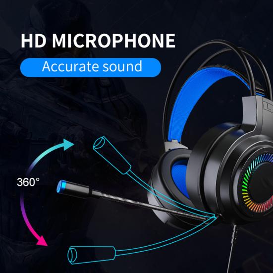 G60 Wired Headphone Bass Colorful Lights 3.5mm 7.1 Surround Sound Gaming Headset with Mic for Gamer