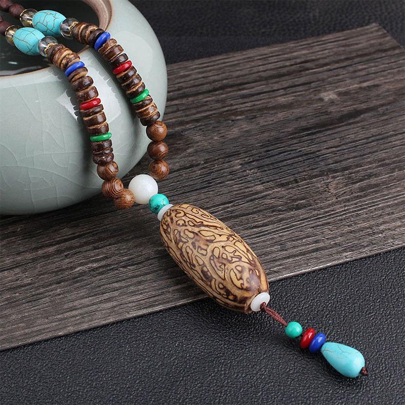 Originální etnický retro dlouhý řetízek na svetr, Nepálské vintage doplňky, Tibetský styl, Literární a univerzální náhrdelník pro muže a ženy