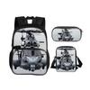 Helicopter Round Front Bag Backpack Pencil Case Shoulder Bag 3Pcs Set Mechanical Printing Best Gift for Boys and Girls In School