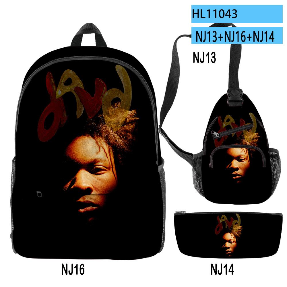 Populaire Nouveauté Drôle Cool Pop Star D4vd Impression 3D Set de 3 pièces Sacs d'école pour élèves Sac à dos de voyage pour ordinateur portable Sac de poitrine Trousse