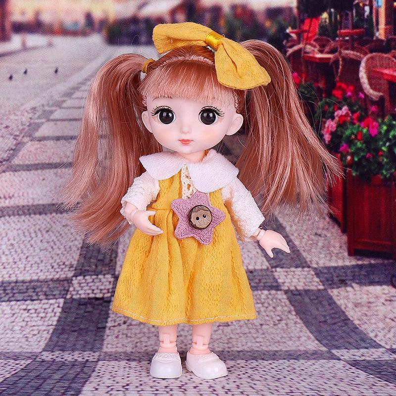 16CM Mini Movable 21Jointed Doll Girls Toy 3D Big Eyes BJD Princess Full Outfits  Dresses  Collection Childrens Doll Gift