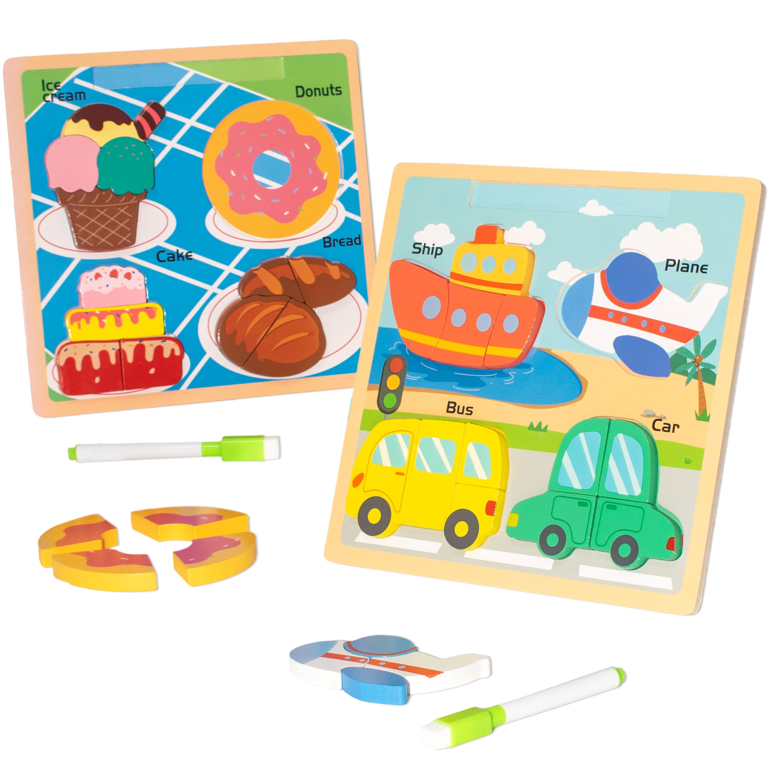 

Shinse Wooden Puzzle, 2-Piece Series, Shape-Matching Puzzle, Drawing Board, Ages 3, 4, 5, and 6, Kids Brain Teaching Board, Montessori Toy for Boys