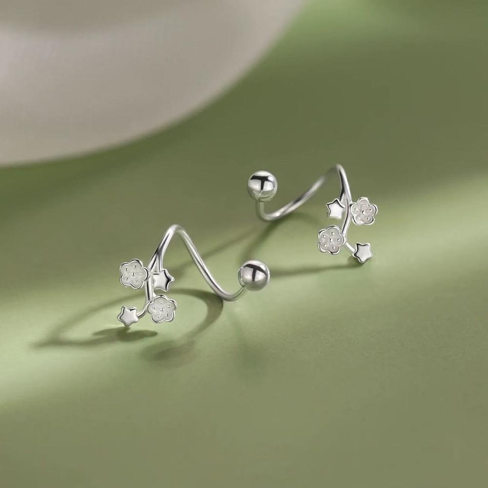 Real 925 Silver Flower Bead Screw Stud Earrings For Women Party Classic Fine Jewelry Light Exquisite Plant Accessories