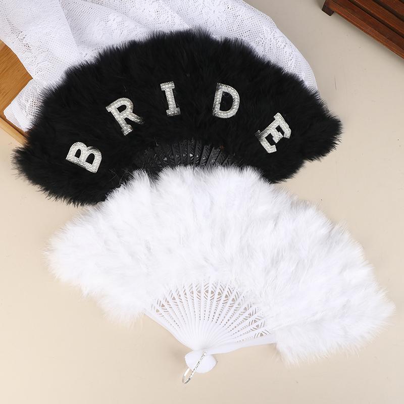 Hand Fan Photography Prop Feather Retro Style Folding Fan For Wedding Party Bride Hand Held Fan Decoration For Dance And Show