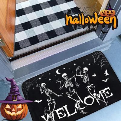 Halloween Skeleton Dancing Mat Soft Crystal Velvet Bath Rug Slip Resistant Entryway Doormat Great for Halloween Home Decor Gifts