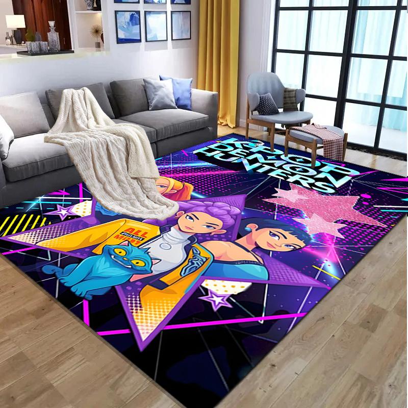 KPop Demon Hunters Patroon Vloerkleed, Binnen/Buiten Mat, voor Picknick, Speelkamer, Slaapkamer, Kantoor, Woonkamer, Huisdecoratie Tapijt, Verjaardagscadeau