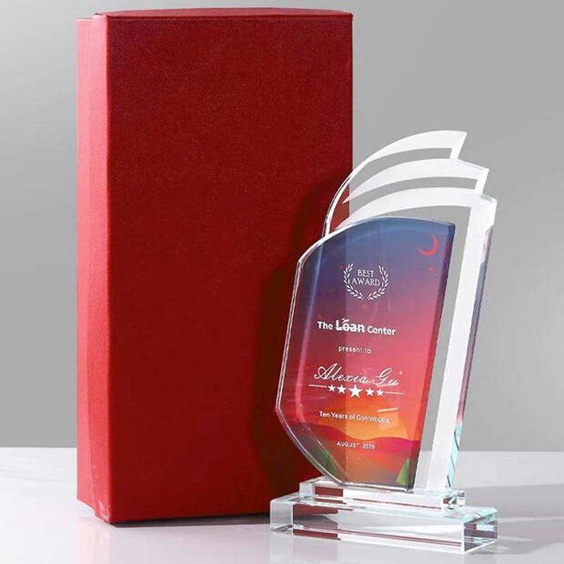 Creative Customization Color Printing Crystal Trophy Enterprise Excellent Employee Annual Meeting Award Awards Medals Home Decor