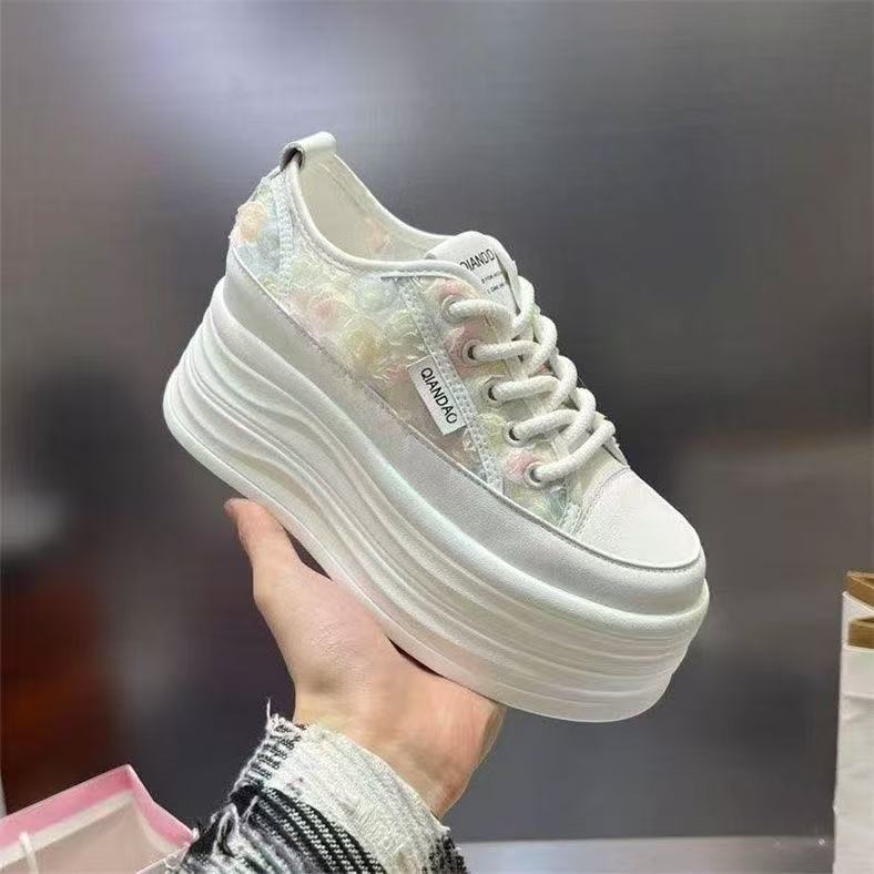 Little white shoes thin small summer new thick-soled heightening mesh breathable embroidery casual board shoes