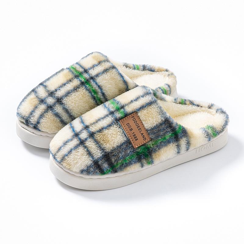 Fashion home cotton slippers women's autumn and winter new non-slip velvet warm colored striped cotton slippers