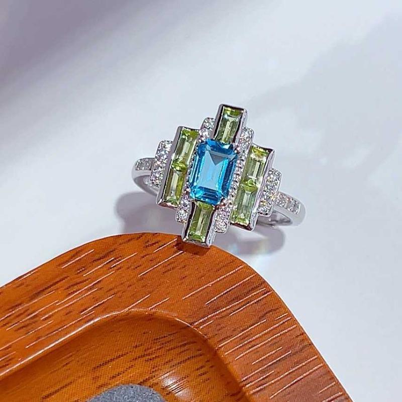 SACEGEMS 925 Sterling Silver 4*6mm Natural Swiss Blue Topaz Luxury Rings for Women Created Wedding Engagement Party Fine Jewelry